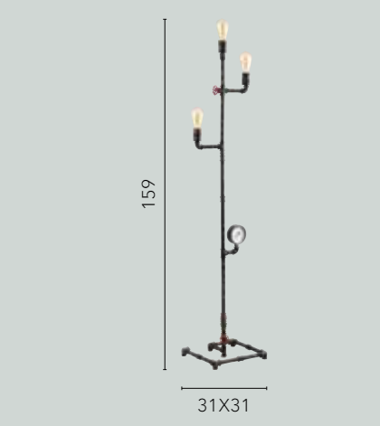 Piantana 3 luci metallo effetto ruggine stile tubi e rubinetti 3XE27 non incl. AMARCORD Piantana 3 luci metallo effetto ruggine stile tubi e rubinetti 3XE27 non incl. AMARCORD